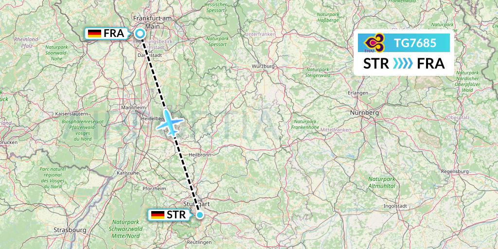 TG7685 Thai Airways Flight Map: Stuttgart to Frankfurt