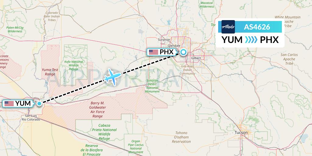 AS4626 Alaska Airlines Flight Map: Yuma to Phoenix