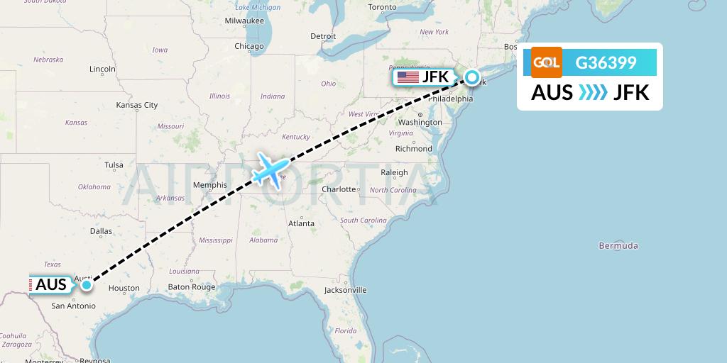 G36399 GOL Transportes Aeros Flight Map: Austin to New York