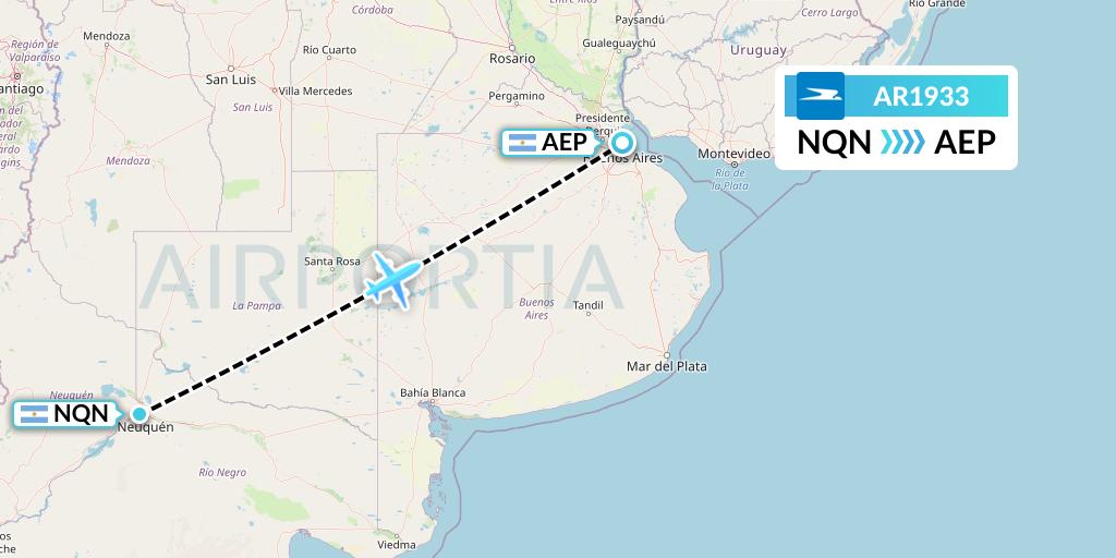 AR1933 Aerolineas Argentinas Flight Map: Neuquen to Buenos Aires