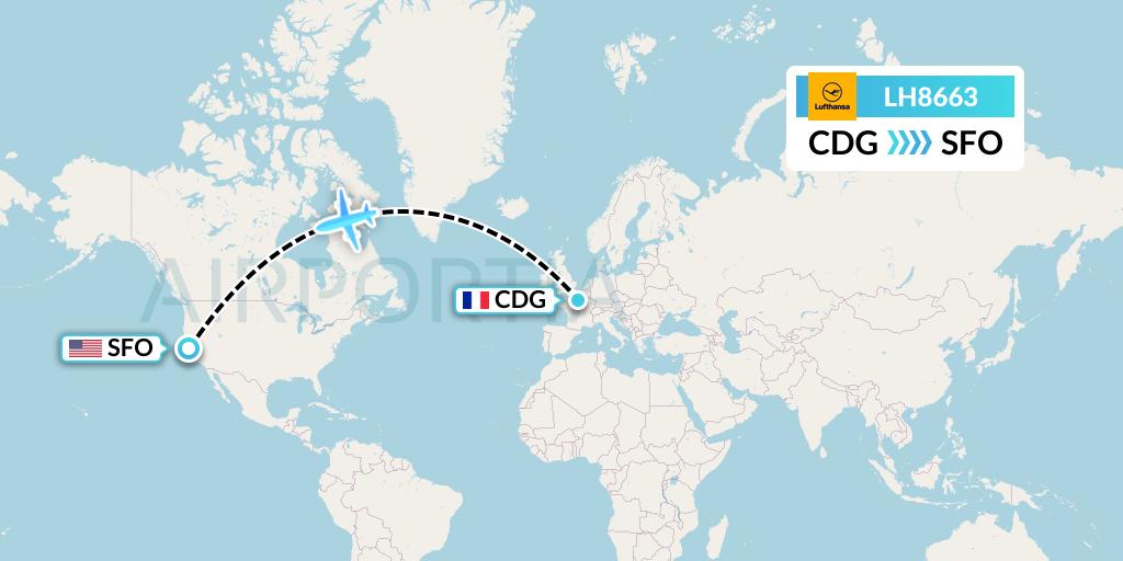 LH8663 Lufthansa Flight Map: Paris to San Francisco