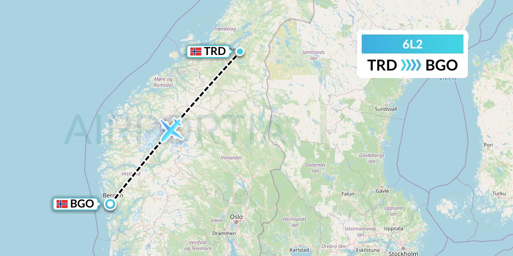6L2 Aklak Air Flight Map: Trondheim to Bergen