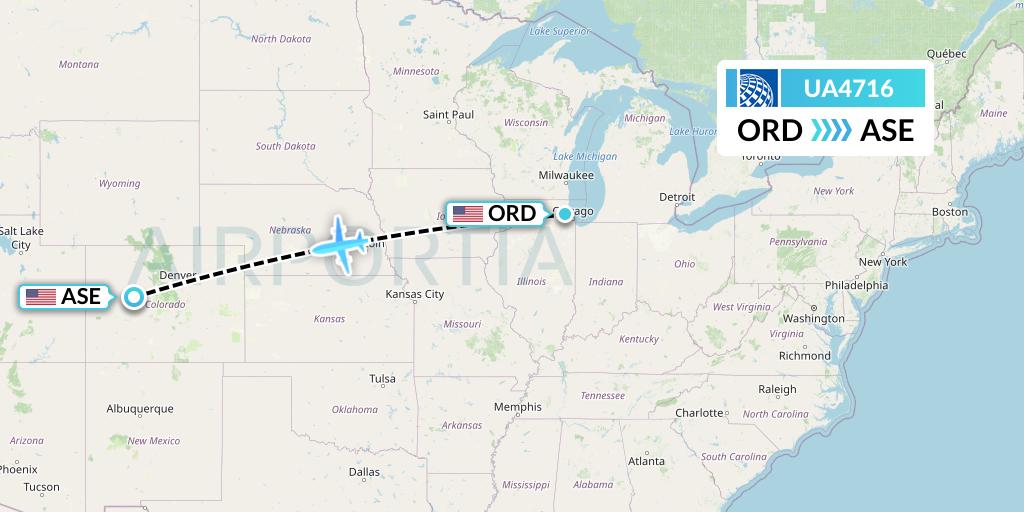 UA4716 United Airlines Flight Map: Chicago to Aspen