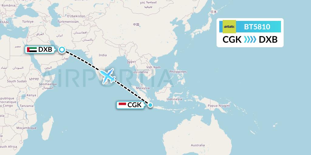 BT5810 Air Baltic Flight Map: Jakarta to Dubai