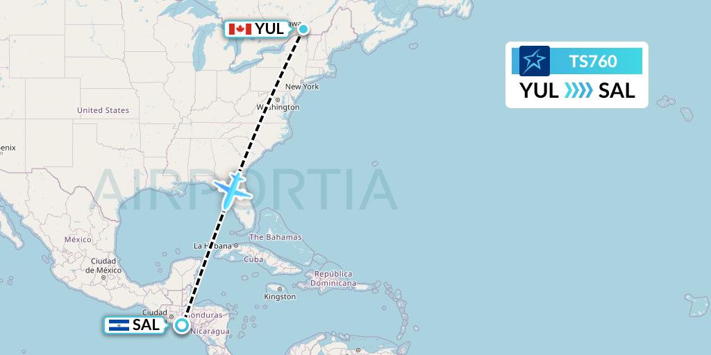 TS760 Air Transat Flight Map: Montreal to San Salvador