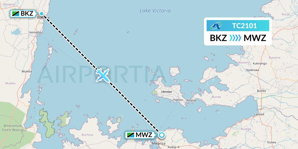 TC2101 Air Tanzania Flight Map: Bukoba to Mwanza