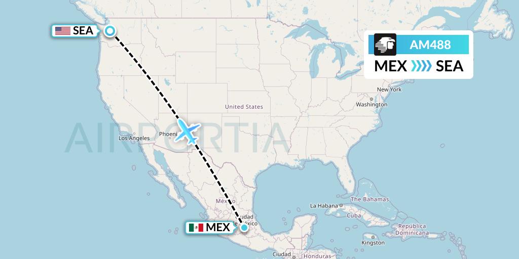 AM488 Aeromexico Flight Map: Mexico City to Seattle