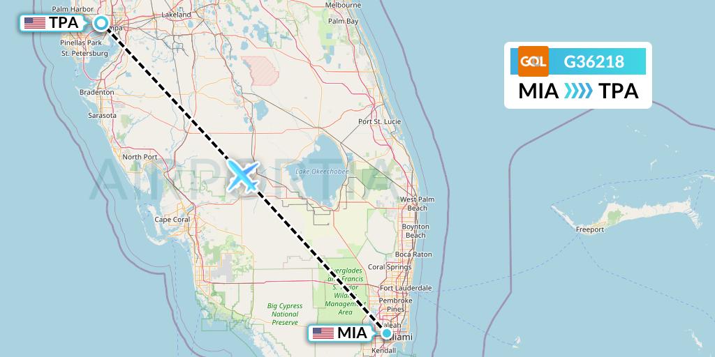 G36218 GOL Transportes Aeros Flight Map: Miami to Tampa