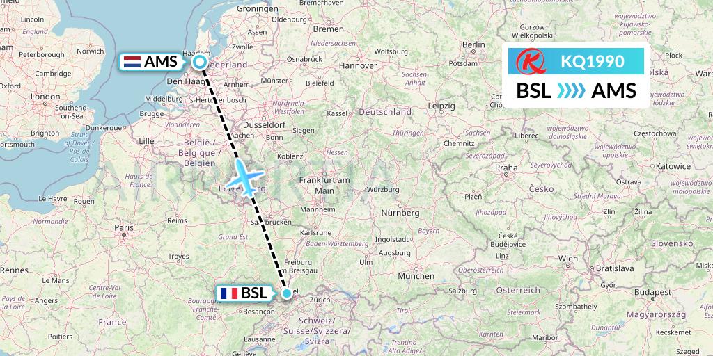 KQ1990 Kenya Airways Flight Map: Basel to Amsterdam