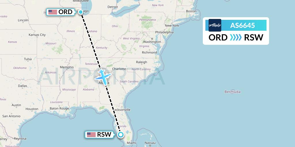 AS6645 Alaska Airlines Flight Map: Chicago to Fort Myers