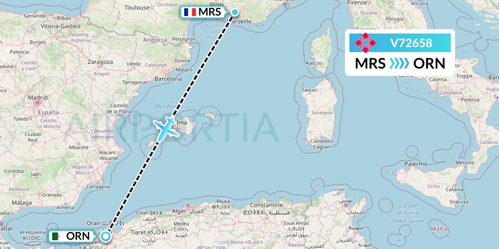 V72658 Volotea Flight Map: Marseille to Oran