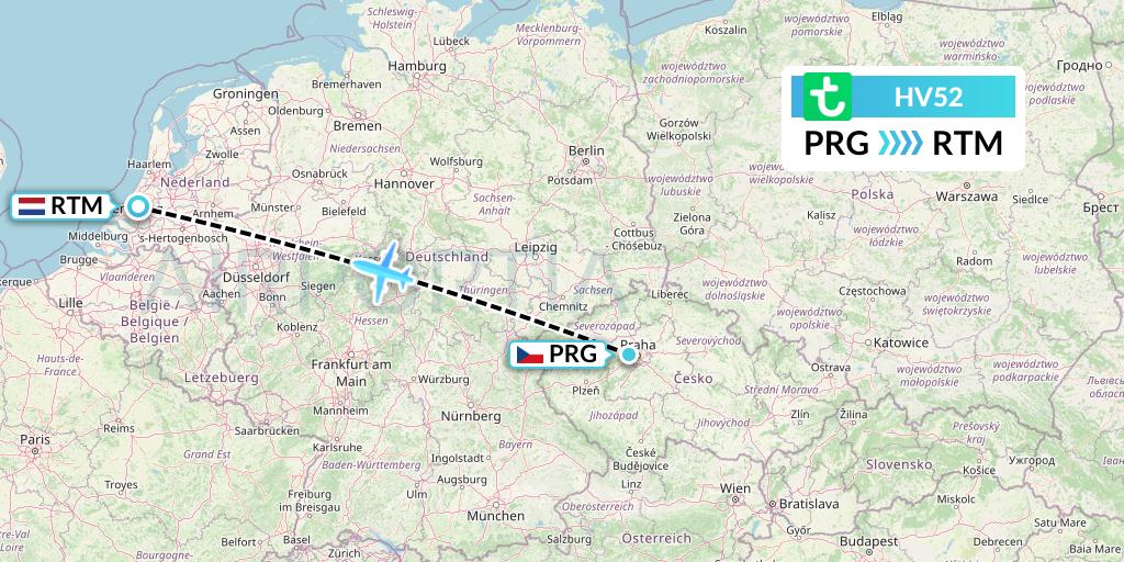 HV52 Transavia Flight Map: Prague to Rotterdam