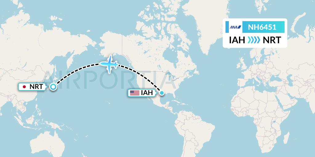 NH6451 All Nippon Airways Flight Map: Houston to Tokyo