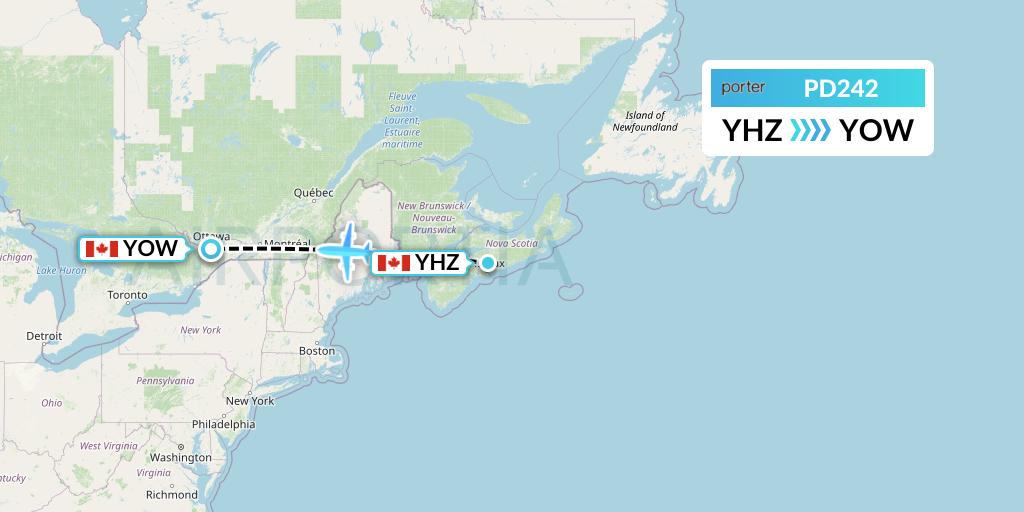 PD242 Porter Airlines Flight Map: Halifax to Ottawa