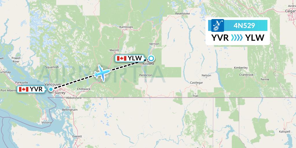4N529 Air North Flight Map: Vancouver to Kelowna