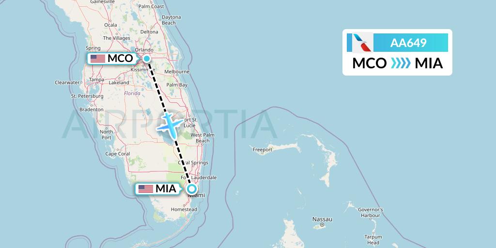 AA649 American Airlines Flight Map: Orlando to Miami