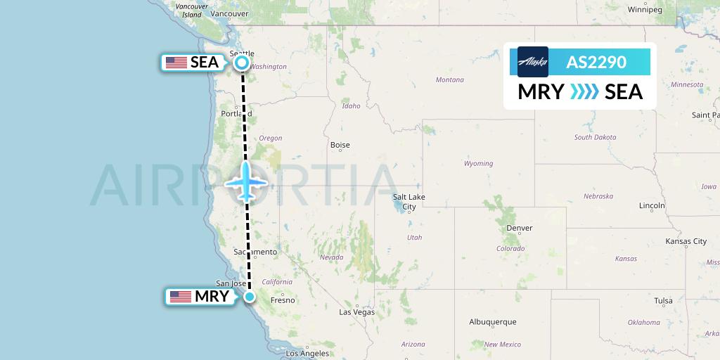 AS2290 Alaska Airlines Flight Map: Monterey to Seattle