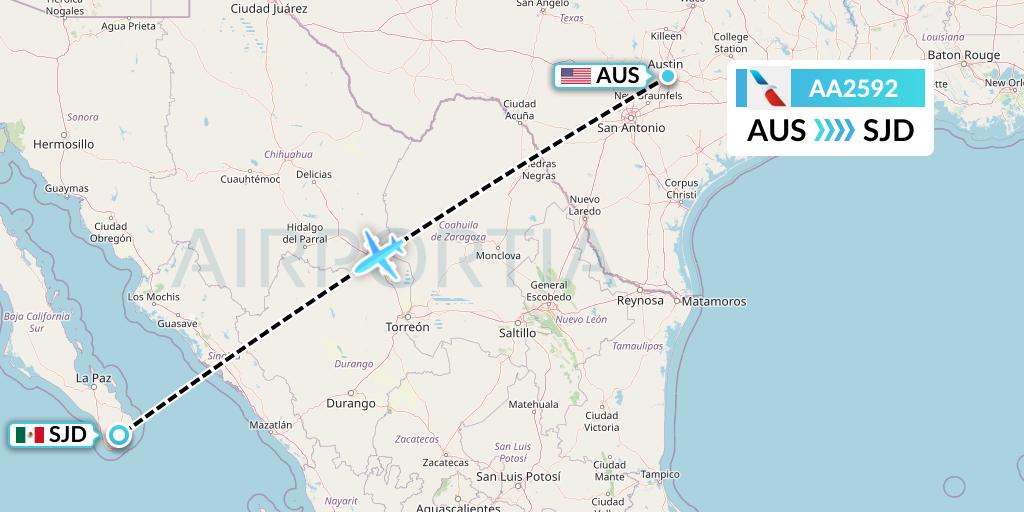 AA2592 American Airlines Flight Map: Austin to San Jose del Cabo