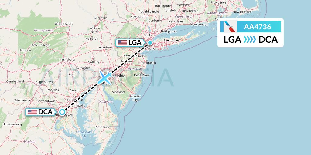 AA4736 American Airlines Flight Map: New York to Washington