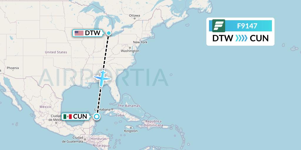 F9147 Frontier Airlines Flight Map: Detroit to Cancun