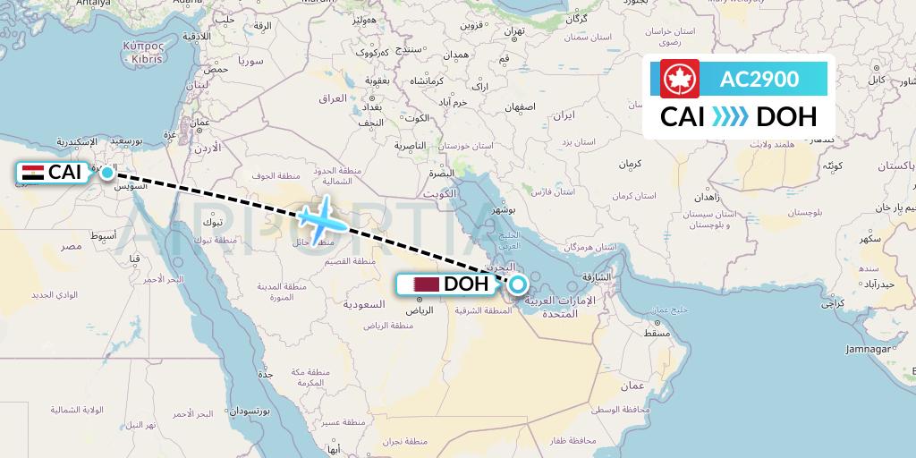 AC2900 Air Canada Flight Map: Cairo to Doha