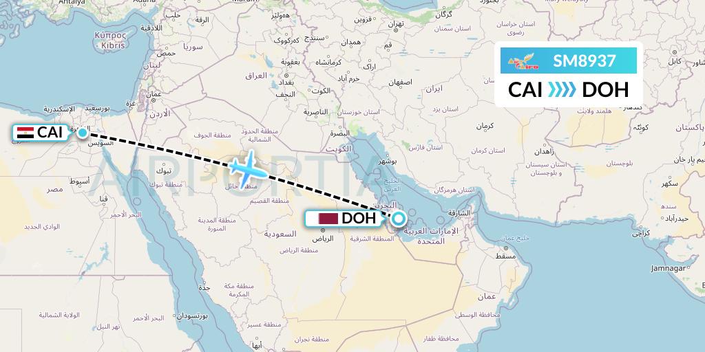 SM8937 Air Cairo Flight Map: Cairo to Doha