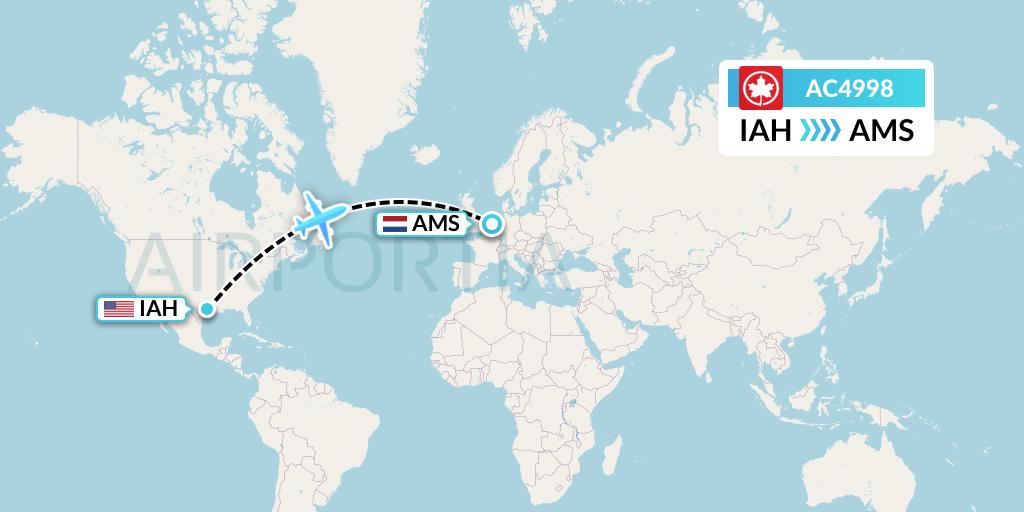 AC4998 Air Canada Flight Map: Houston to Amsterdam