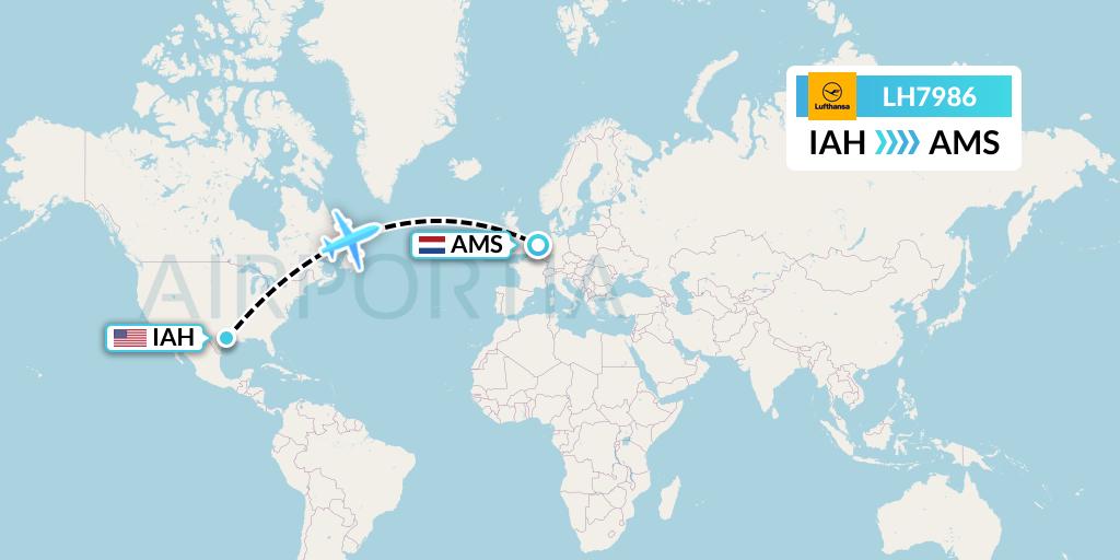 LH7986 Lufthansa Flight Map: Houston to Amsterdam