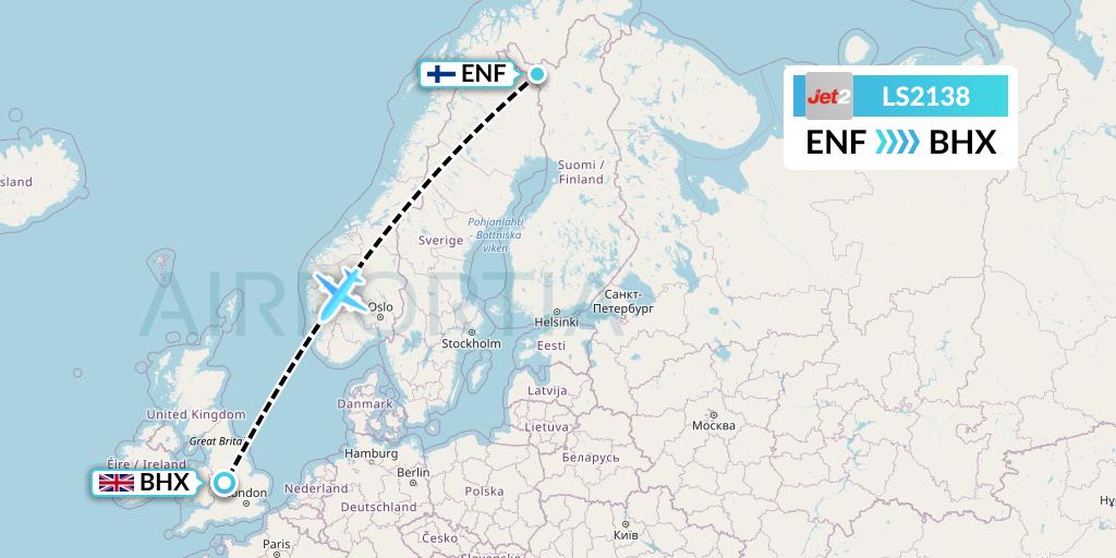 LS2138 Jet2 Flight Map: Enontekio to Birmingham