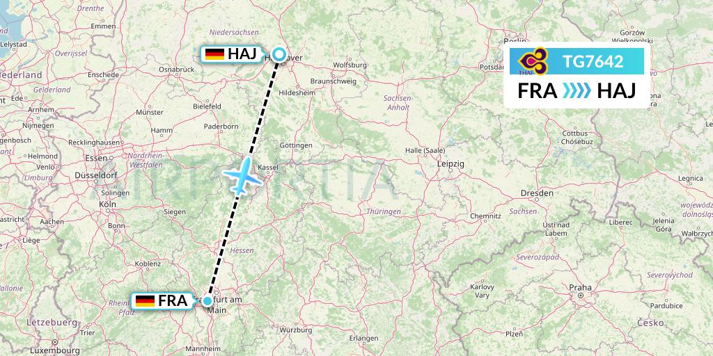 TG7642 Thai Airways Flight Map: Frankfurt to Hannover