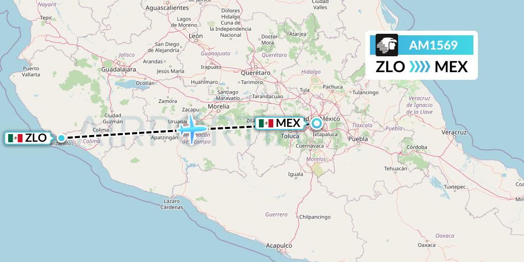 AM1569 Aeromexico Flight Map: Manzanillo to Mexico City