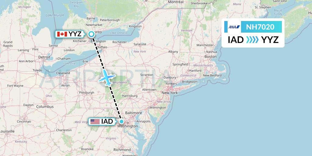 NH7020 All Nippon Airways Flight Map: Washington to Toronto