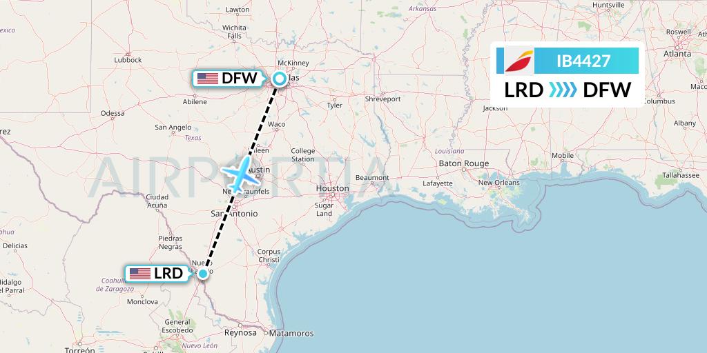 IB4427 Iberia Flight Map: Laredo to Dallas