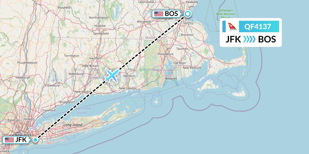 QF4137 Qantas Flight Map: New York to Boston