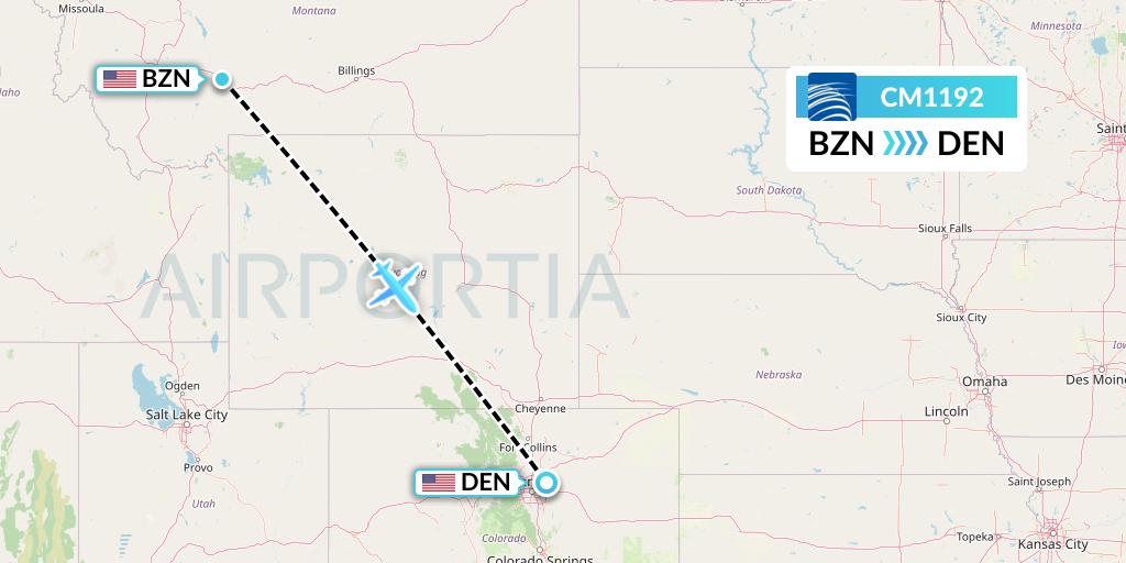 CM1192 Copa Airlines Flight Map: Bozeman to Denver