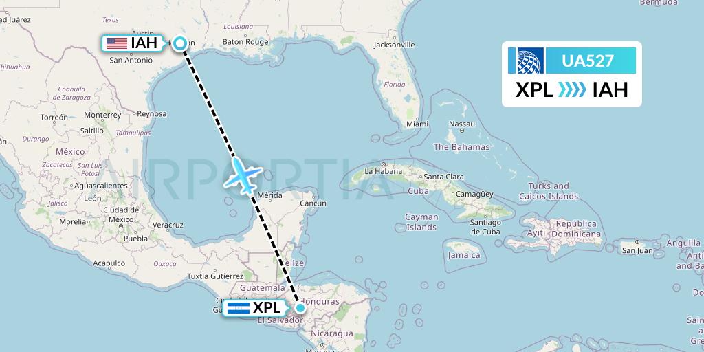 UA527 United Airlines Flight Map: Comayagua to Houston