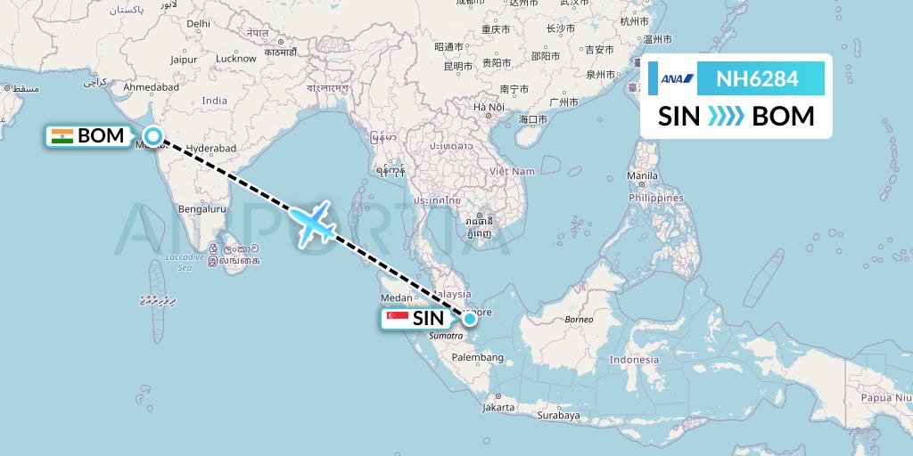 NH6284 All Nippon Airways Flight Map: Singapore to Mumbai
