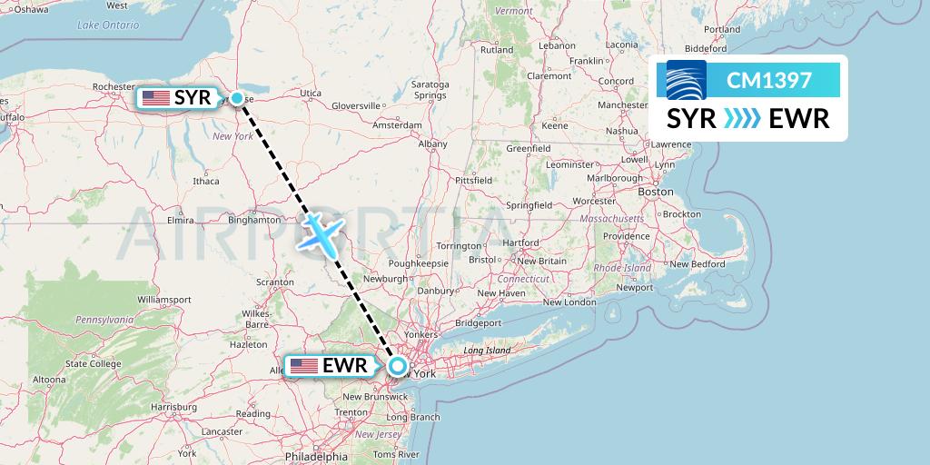 CM1397 Copa Airlines Flight Map: Syracuse to New York