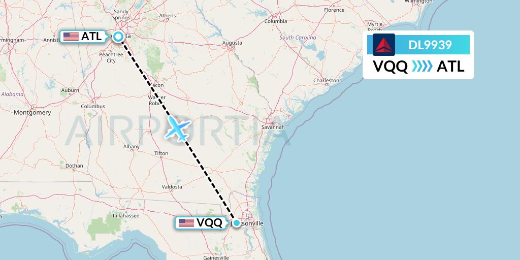 DL9939 Delta Air Lines Flight Map: Jacksonville to Atlanta