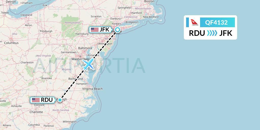 QF4132 Qantas Flight Map: Raleigh-Durham to New York