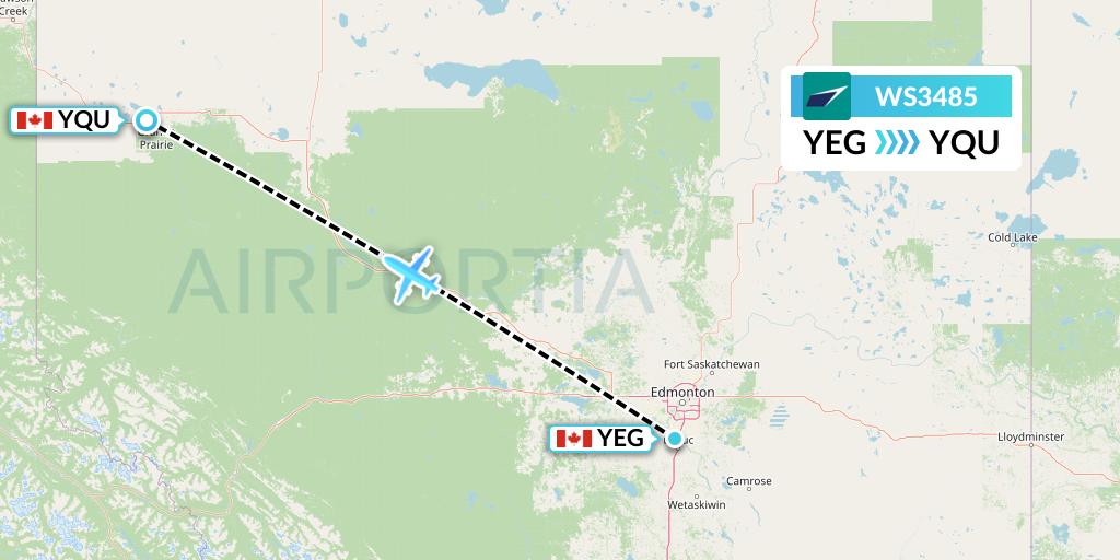 WS3485 WestJet Flight Map: Edmonton to Grande Prairie