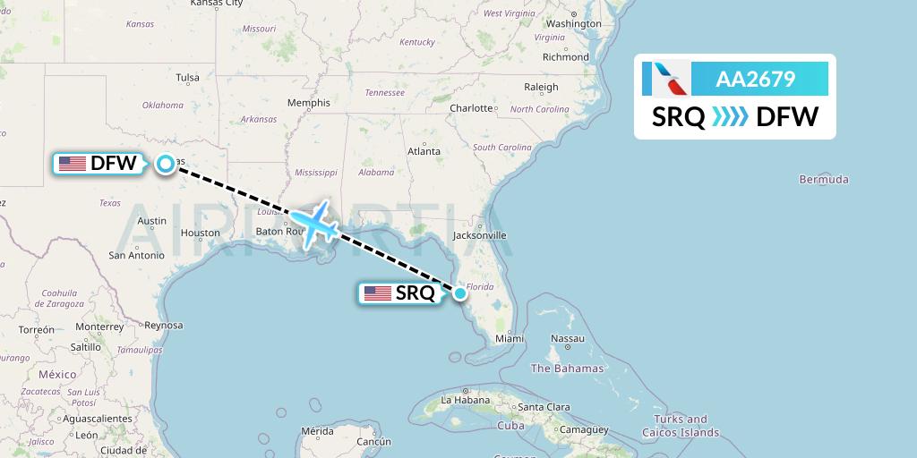 AA2679 American Airlines Flight Map: Sarasota to Dallas