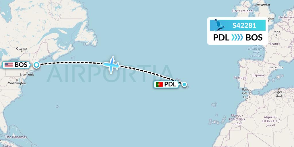 S42281 Azores Airlines Flight Map: Ponta Delgada to Boston