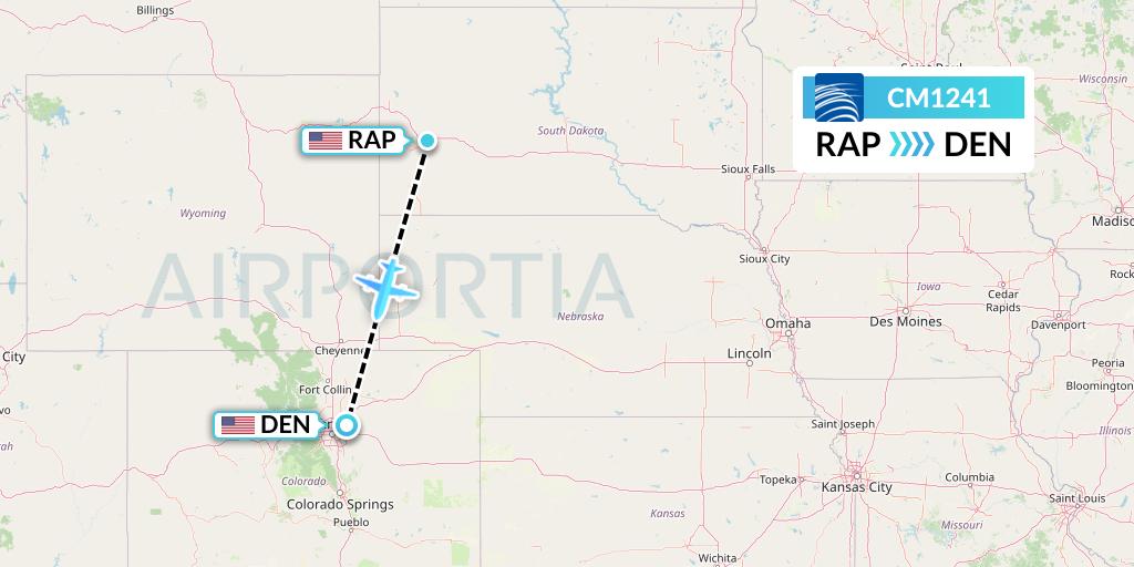CM1241 Copa Airlines Flight Map: Rapid City to Denver
