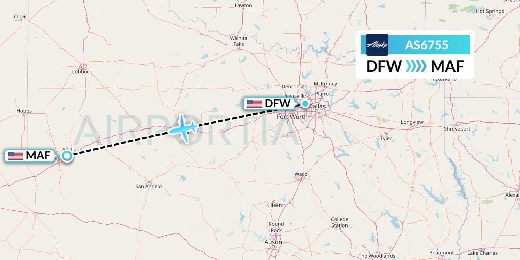 AS6755 Alaska Airlines Flight Map: Dallas to Midland