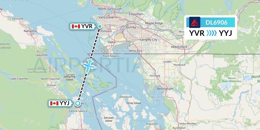DL6906 Delta Air Lines Flight Map: Vancouver to Victoria