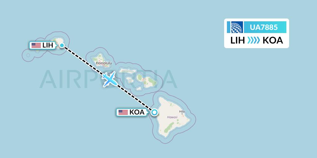 UA7885 United Airlines Flight Map: Lihue to Kailua-Kona