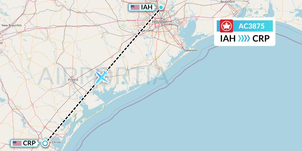 AC3875 Air Canada Flight Map: Houston to Corpus Christi