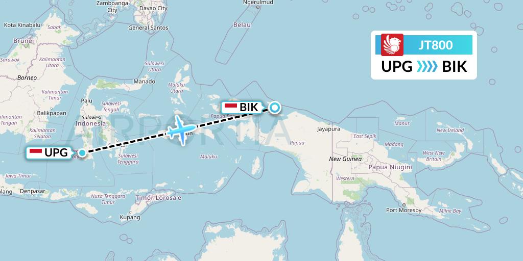 JT800 Lion Airlines Flight Map: Makassar to Biak