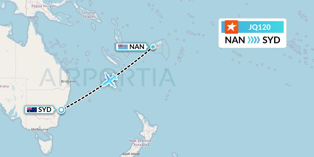 JQ120 Jetstar Airways Flight Map: Nadi to Sydney